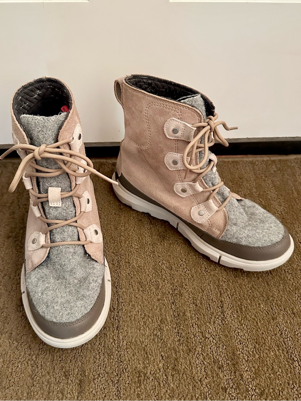 SOREL Explorer III Joan Waterproof Suede Felt Winter Snow Boots Taupe Gray 8.5